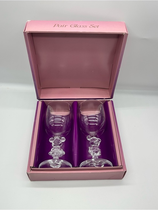 VTG Disney Mickey & Minnie 3D Figure Stem Wine Glass Set w/ Box Disney Wedding - Picture 3 of 16